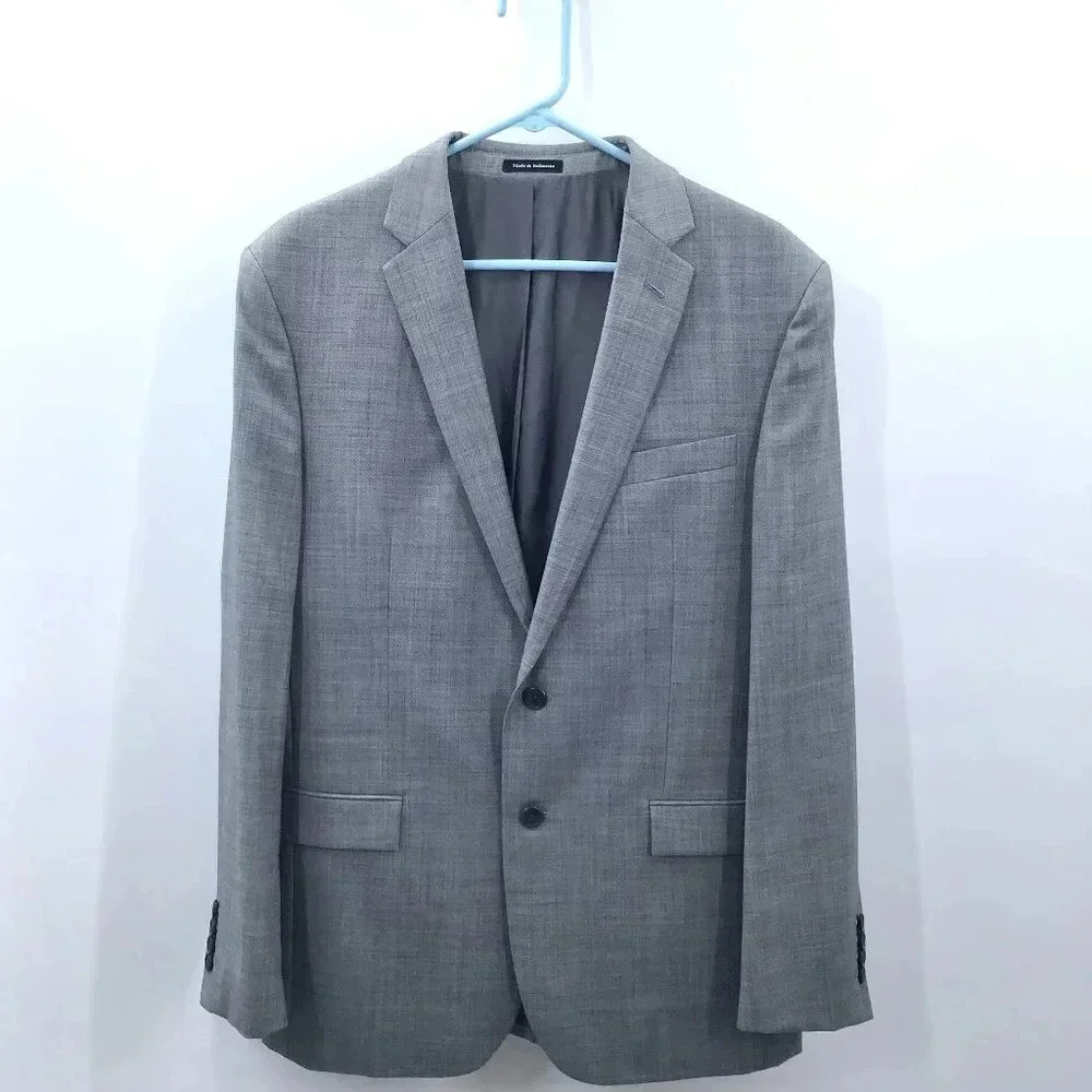 Men's Egara Suit Blazer 42 R Slim Fit 100% Wool Heather Gray Lined Vented